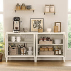 63" Large Buffet Cabinets Set of 2, Farmhouse Sideboard Cabinet with Storage, Accent Credenza Cabinet, Wood Kitchen Cabinets, Coffee Bar Console Table for Living, Dining Room, Antique White