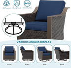 Patio Metal Wicker Swivel Chairs with Ottomans Set of 2, Conversation Furniture Set - 360 Degree Glider Rocker Chairs | 2 Wicker Ottomans, Washable Cushions, Metal armrests (Navy Blue)