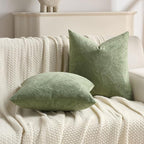 FUTEI Sage Green Velvet Throw Pillow Covers 20x20 Inch Set of 2,Soft Embossed Leaf-Relief Textured Cushion Cases,Natural Home Decor for Couch Living Room