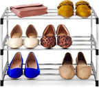 Whitmor 3-Tier Shoe Rack - Small Space Solution - Store up to 6 Pairs of Shoes - Organize Shoes & Accessories - Chrome & Black