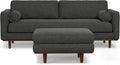 SIMPLIHOME Morrison Mid-Century Modern 89 inch Wide Sofa with Ottoman Set in Charcoal Grey Tightly Woven Performance Fabric for the Living Room and Family Room