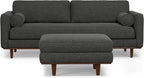 SIMPLIHOME Morrison Mid-Century Modern 89 inch Wide Sofa with Ottoman Set in Charcoal Grey Tightly Woven Performance Fabric for the Living Room and Family Room