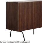 NTC Veil Modern Sideboard with 3 Doors, Buffet Cabinet with Vertical Groove Design and Metal Legs, Storage Cabinet for Living Room, and Hallway, Effortless Assembly - Dark Walnut
