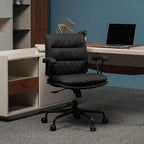 Black PU Leather Office Chair with Wheels, Adjustable Swivel Chair for Home and Office, Lumbar Support, Removable Armrests, Small Spaces