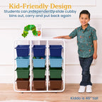 ECR4Kids 4-Tier Storage Rack with 12 Cubby Bins 4x3, Multipurpose Organization, Earthtone