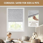 Madison Park Cordless Roman Shades, Total Blackout Window Blind Privacy Window Shades, Thermal Insulated Cordless Window Treatment for Bedroom, Living Room, Quincy, Single Panel 29"W X 64"H Light Grey
