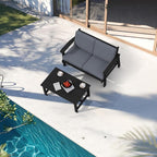 SERWALL Outdoor Loveseat, Black Frame and Grey Cushion