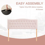 Tufted Upholstered Headboard King Size, Sturdy and Durable Solid Wood Bed headboard, Fabric Headboard Adjustable Height from 37” to 51”, Modern Button Diamond Design Head Board, Pink