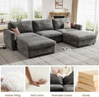 KKL Modular Sectional Couches for Living Room, Chenille 5 Seater Sofa Couch with Adjustable Backrest, Sofa Couch with Comfy Cushion, Dark Grey
