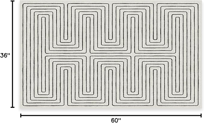 RUGGABLE x Jonathan Adler Machine Washable Modern Area Rug – Labyrinth Black/Ivory 3x5, Stain-Resistant, Non-Slip – Small Rugs for Living Room, Bedroom, Hallway, Entryway & Office–with Standard Pad