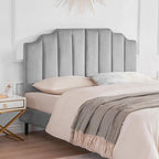 Velvet Upholstered Headboard Queen, Tufted Headboard, Elegantly Curved headboard only, Soft Padded headboards Queen Size, Modern Vertical Channel Design Head Board, Soft Grey