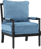 DUHOME Linen Fabric Spindle Accent Chair with Wood Frame,Modern Accent Spool Chairs with Padded Spring Seat and Brushed Blue Base for Living Room Bedroom Farmhouse Home Office Belcony