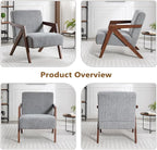 Bonzy Home Mid-Century Modern Accent Chair with Solid Wood Frame, Upholstered Armchair for Bedroom & Living Room,Reading Side Chair with Soft Lien Fabric Cushion,Easy Assembly,Light Grey