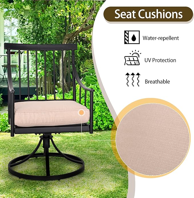 Sophia & William Swivel Patio Chairs Set of 2, Metal Rocker Patio Outdoor Dining Chairs Set with Seat Cushions, Wrought Iron Patio Bistro Furniture Chairs with Armrest for Garden, Yard, 2 Pack