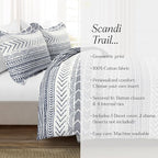 Lush Decor Hygge Geo Reversible 3 Piece Cotton Duvet Set, King, Navy & White