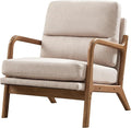 Mid Century Modern Accent Chair, Linen Fabric Upholstered Lounge Armchair with Solid Wood Frame and Soft Cushion for Living Room, Bedroom (1, Linen Beige)