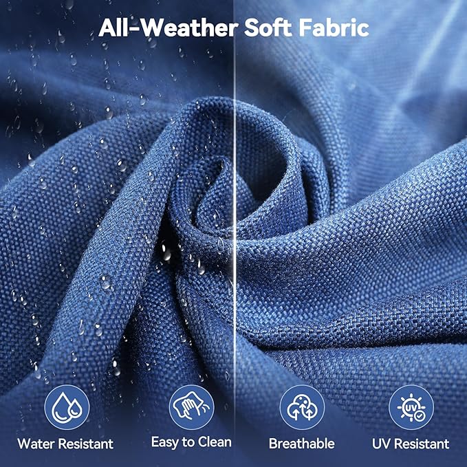 Luxury 6" Outdoor Cushions for Patio Furniture, 24x24x6" Thick Seat Cushion Set of 9, Fade Resistant Couch Chair Replacement Cushions High Density Deep Wicker Chair Cushion w/ Removable Cover, Blue