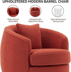 Swivel Accent Chair, Modern Upholstered Boucle Barrel Arm Chairs with Pillow for Living Room, 360 Degree Round Swivel Sherpa Armchair with Round Base for Bedroom Club (1, Orange)