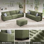 Wanderwell Oversized Modular Sectional Sofa, 6-Seater U Shaped Couches with Movable Ottoman,Corduroy Sectional Couch with Wide and Deep Seats Suitable for Living room,Bedroom,Apartment (Olive, 2+3+OT)