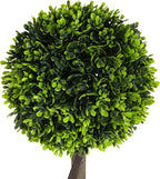 Christopher Knight Home Alene Set of 2 34''H Pre-Potted Artificial Tree Indoor, Artificial Topiary Boxwood Tree Double Ball with Pot, Faux Tree with Natural Wood Trunk with Black Plastic Pot, Green