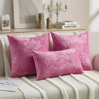 FUTEI Hot Pink Flannel Throw Pillow Covers 20x20 Inch Set of 2,Soft Dimensional Textured Cushion Cases,Modern Home Decor for Couch Living Room