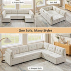 VANOMi 6 Seat Sectional Couches for Living Room, 118" Convertible Modular Cloud Sofa, Comfy Chenille Sofas & Couches for Living Room, Apartment, Office, Beige, L/U Shaped
