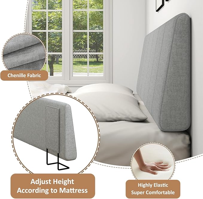 Queen Size Headboard Only-No Assembly, Upholstered Headboard Queen Size Linen Fabric Modern Style Headboards for Adjustable Bed Extra-Thick, Light Gray