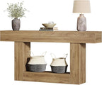 Tribesigns 63-Inch Long Console Table, 2-Tier Entryway Table Sofa Table with Storage, Farmhouse Wood Behind Couch Table for Living Room, Hallway, Light Brown