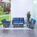 HUMMUH 6 Piece Patio Furniture Set PE Wicker Rattan 3-Seat Outdoor Sectional Sofa with Love Seats,Patio Swivel Chairs,Ottomans Conversation Sets for Garden, Poolside, Backyard