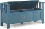 SIMPLIHOME Acadian Entryway Storage Bench - 48 inch Wide Solid Wood Hallway Seat in Distressed Coastal Blue, Transitional Bench for Entryway or Living Room with Lift-Up Lid and Spacious Storage