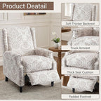 UIXE Recliner Chairs Set of 2, Fabric Upholstered Armchair Pushback Accent Chair for Living Room, Floral Rivet Trim Club Chair Home Theater Single Sofa Bedroom Side Reading Seats - Beige