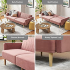 mopio 76.4" Futon Sofa Bed, Couch, Loveseat, Sleeper Sofa, Mid Century Modern Futon Couch, Sofa Cama, Couches for Living Room (Old Rosa Velvet)