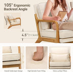 Modern Accent Chair with Lumbar Pillow, Relaxing Mid Century Chair Armchair with Solid Wood Frame & Soft Cushion, Reading Leisure Armchair for Living Room, Beige