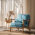 VINGLI Solid Wood Wide Armrests Accent Chair,Upholstered Mid Century Modern Chair with Pillow,Comfy Reading Chair Farmhouse Arm Chair,Chairs Living Room,Bedroom,Guest Room,Linen Fabric,Navy Blue