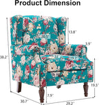 High Back Floral Accent Chair - Retro Wingback Upholstered Armchair with Nailhead Trim, Solid Wood Legs, Fabric Living Room Bedroom Reading Chair (Peacock Blue)