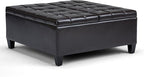 SIMPLIHOME Harrison 36 inch Wide Transitional Square Coffee Table Storage Ottoman in Tanners Brown Vegan Faux Leather, Assembled, For the Living Room and Bedroom