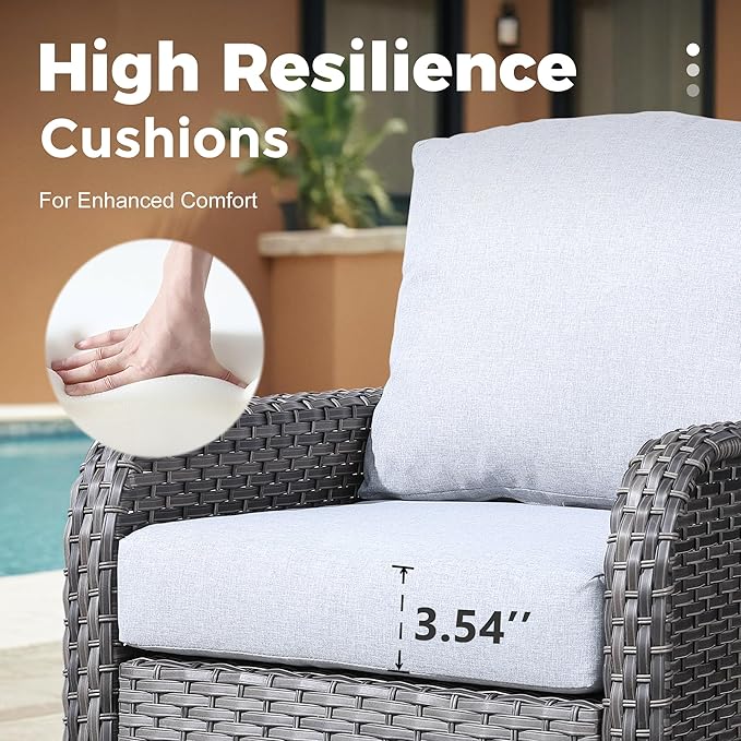 2 Pieces Wicker Patio Chairs - Outdoor Rattan Chairs Set of 2,All-Weather PE Wicker Dining Chair Set with High Back and Deep Seating for Deck Porch,Light Grey