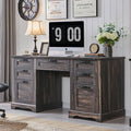 RedLemon 60" Farmhouse Executive Desk, Home Office Desk with Drawers, Charging Station, Keyboard Tray, File Drawer, Storage Cabinet, Wood Rustic Computer Writing Desk (Dark Rustic Oak)