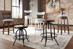 Signature Design by Ashley Valebeck Industrial Adjustable Height Swivel Barstool, 2 Count, Brown