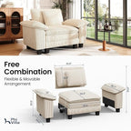 PHI VILLA Oversized Single Sofa Chair with Deep Seat, Cloud Upholstered Reading Armchair, 1 Seater Comfy Sofa Chair for Bedroom Nook, Corduroy, Beige