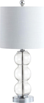JONATHAN Y JYL1021D February 21" Glass/Metal LED Table Lamp Contemporary Bedside Desk Nightstand Lamp for Bedroom Living Room Office College Bookcase LED Bulb Included, Clear/Chrome