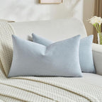 FUTEI Light Blue Decorative Throw Pillow Covers 12x20 Inch Set of 2,Soft Cozy Wheat Ear Striped Patterns Lumbar Pillow Cases,Modern Home Decor for Couch Bed Living Room