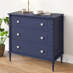 3 Drawer Dresser, 32 inch Wide Dresser for Bedroom, Modern Wood Chest of Drawers, Turned Legs Nightstand with 3 Drawers for Dorms, Hallway, Entryway (Blue)