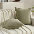FUTEI Olive Green Chenille Throw Pillow Covers 24x24 Inch Set of 2,Edges Double-Stitched European Cushion Cases,Modern Home Decor for Couch Living Room