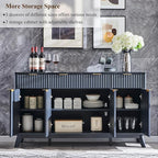 OKD 60" Fluted Buffet Sideboard Cabinet with Storage, Morden Credenza Buffet Table Coffee Bar Storage Cabinet with 4 Doors and 3 Drawers for Dining Room, Living Room,Hallway (Dark Grey)