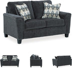 Signature Design by Ashley Abinger Chenille Contemporary Loveseat with 2 Accent Pillows, Dark Gray