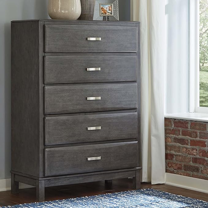 Signature Design by Ashley Caitbrook Contemporary 5 Drawer Chest with Dovetail Construction, Weathered Gray