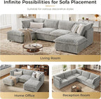 KKL Modular Sectional Couch for Living Room, U Shaped Corduroy Couches with 2 Ottomans, 6 Seater Oversized Sofa Convertible to Sleeper, Soft Fabric Modern Sofa, Grey