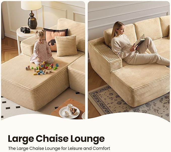 104" Cloud Sectional Couch with Chaise, Boneless L-Shaped Cloud Couch with Deep Seat, Soft Plush Modern Minimalist Sofa, Assembly Free Comfy Sofa for Office Living Room Apartment(Beige, Left Chaise)