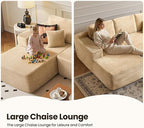 104" Cloud Sectional Couch with Chaise, Boneless L-Shaped Cloud Couch with Deep Seat, Soft Plush Modern Minimalist Sofa, Assembly Free Comfy Sofa for Office Living Room Apartment(Beige, Left Chaise)